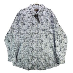 Cremieux Shirt Mens 3XT Blue Geometric AOP Print Long Sleeve Button Stretch NWT